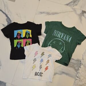 Music Kids Graphic Tees - Black, Green, White, Set Of 3, Biggie, ACDC, Nirvana
